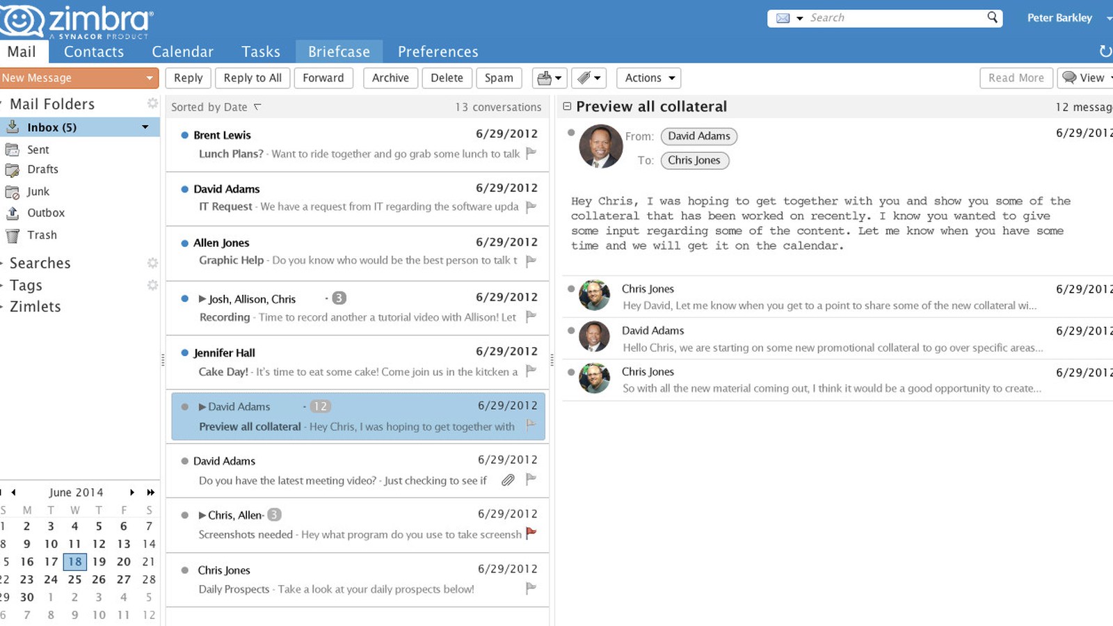 Interface de e-mail do Zimbra — o sistema é comum em universidades, órgãos públicos e empresas que hospedam o próprio correio