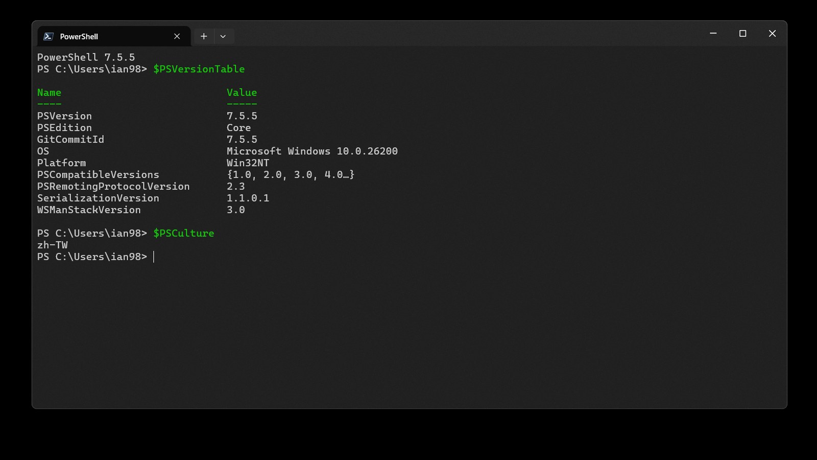 Janela do PowerShell aberta no Windows Terminal — o programa que a tela falsa pede para a vítima abrir e onde o comando malicioso é colado
